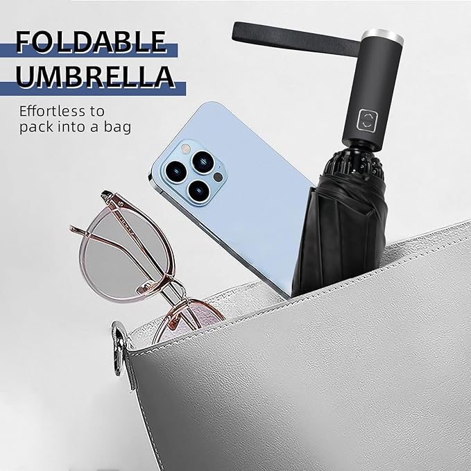 VOUUY 2-Pack Travel Umbrella, Unbreakable 10 RIBS, Windproof Umbrellas for Rain & Sun, Automatic, Foldable Reverse Rain Umbrella for Women Men