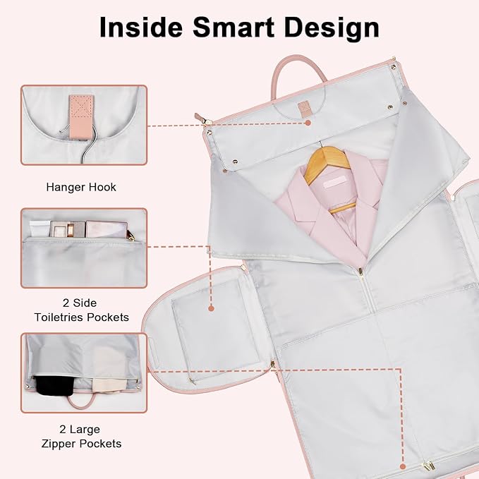 Ytonet Rolling Garment Bags for Travel, Convertible Carry On PU Leather Travel Bag 2.0 Roller Edition, 3 in 1 Suit Garment Duffle Bag with Wheels and Shoe Pouch for Business Wedding Overnight, Pink