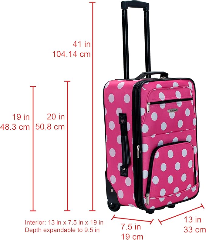 Rockland Fashion Softside Upright Luggage Set, Expandable, Pink Dots, 2-Piece (14/19)