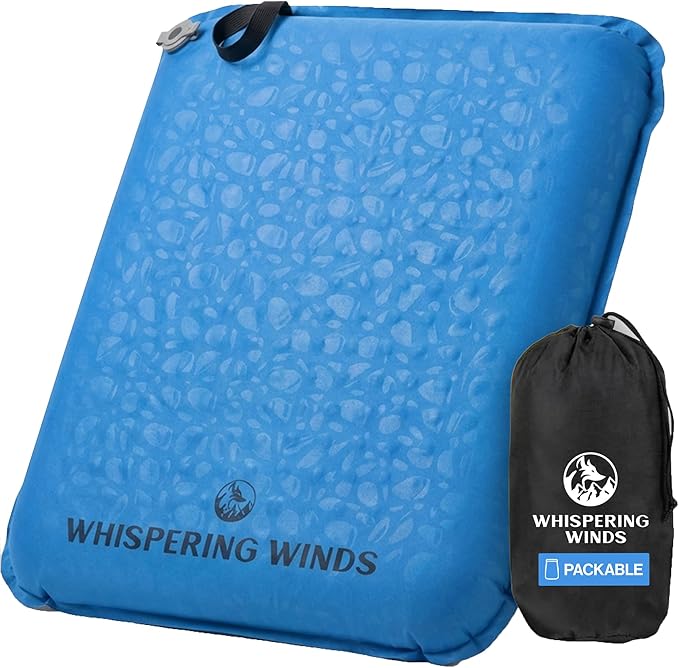 Whispering Winds Inflatable Seat Cushion - Comfortable Blow-up Foam Pad for Airplane, Travel, Stadium, Outdoors, Camping, Car & More
