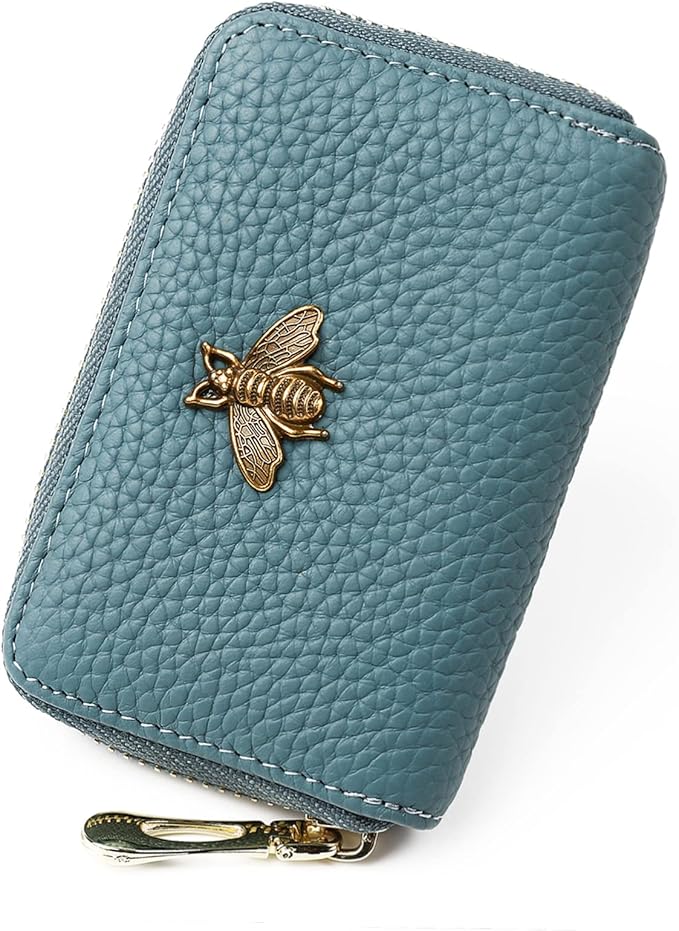 imeetu RFID Credit Card Holder, Small Leather Zipper Card Case Wallet for Women