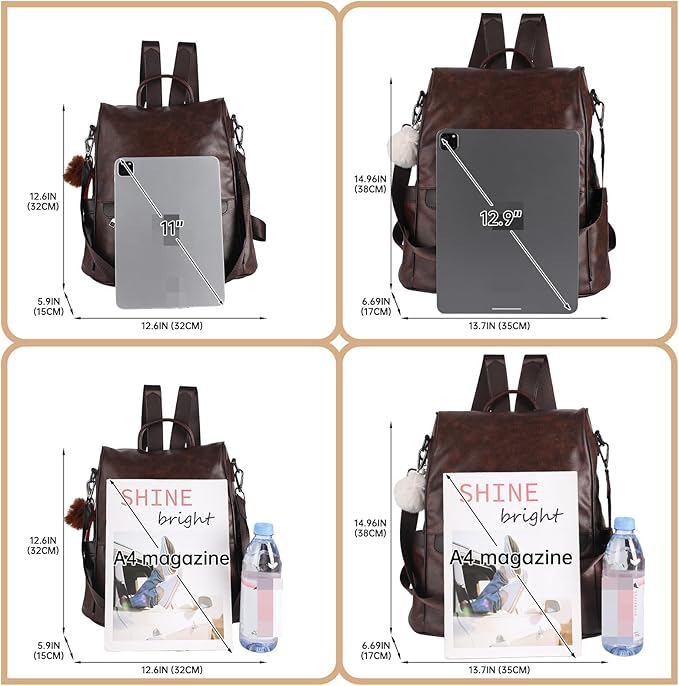 CHERUTY Women Backpack Purse PU Leather Anti-theft Casual Shoulder Bag Fashion Ladies Satchel Bags