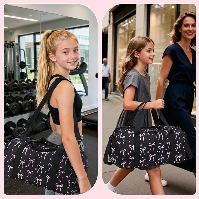 LOIDOU Kids Duffle Bag for Girls, Lightweight Kids Overnight & Weekender Travel Bag with Shoe Compartment and Wet Pocket, Cute Duffel Bags for Toddler Dance, Girls Sleepovers, Gym & Weekend Trips