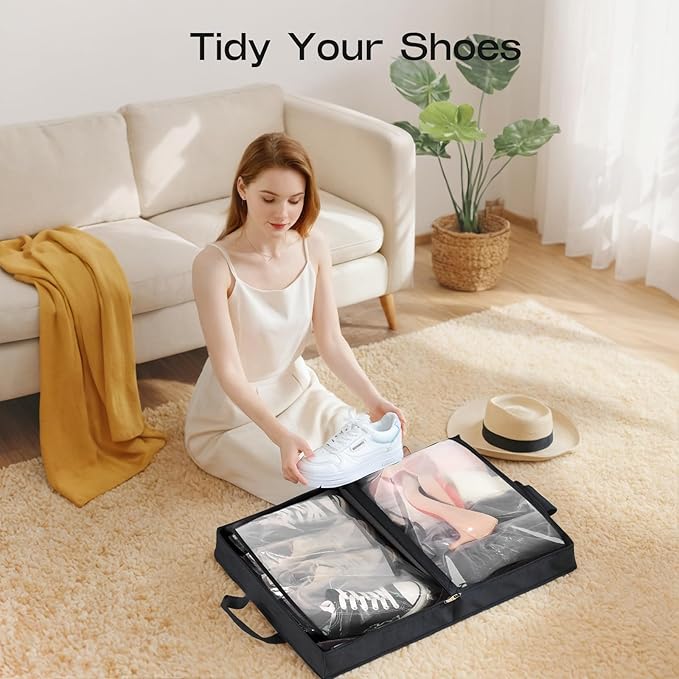 Shoe Bag for Travel with Handle, Travel Shoe Organizer Portable Luggage Shoe Storage Bag, Shoe Bags for Packing in Suitcase (Black)