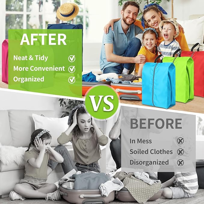 Shoe Bags for Packing, Set of 4 Large Colorful Waterproof Portable Shoe Bags with Zipper - Travel Essentials for Women and Men