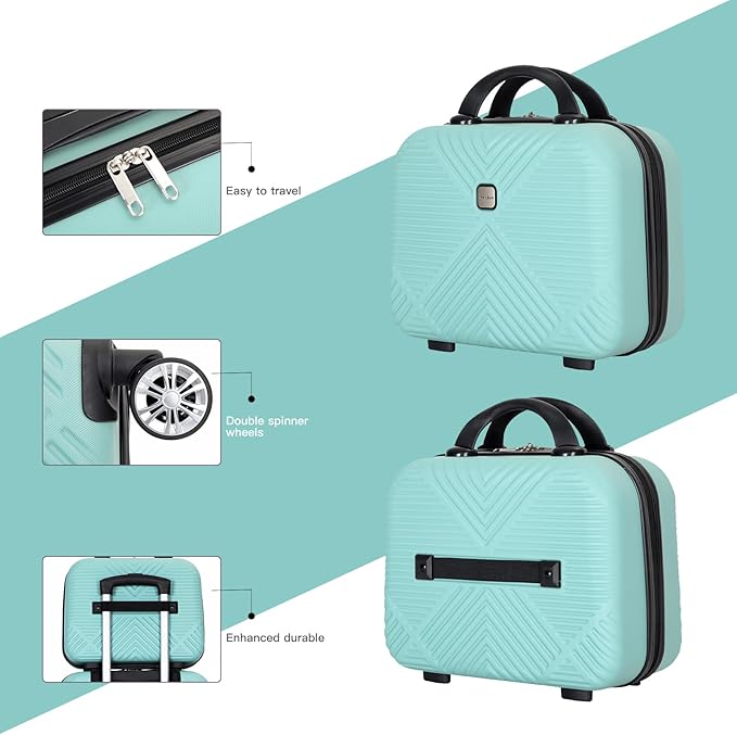 2 Piece Carry on Luggage Set, Airline Approved 20 Inch Luggage with Cosmetic Case HardShell Suitcase with Spinner Wheels, Lightweight Durable Hardside Suitcases Set, Light Blue