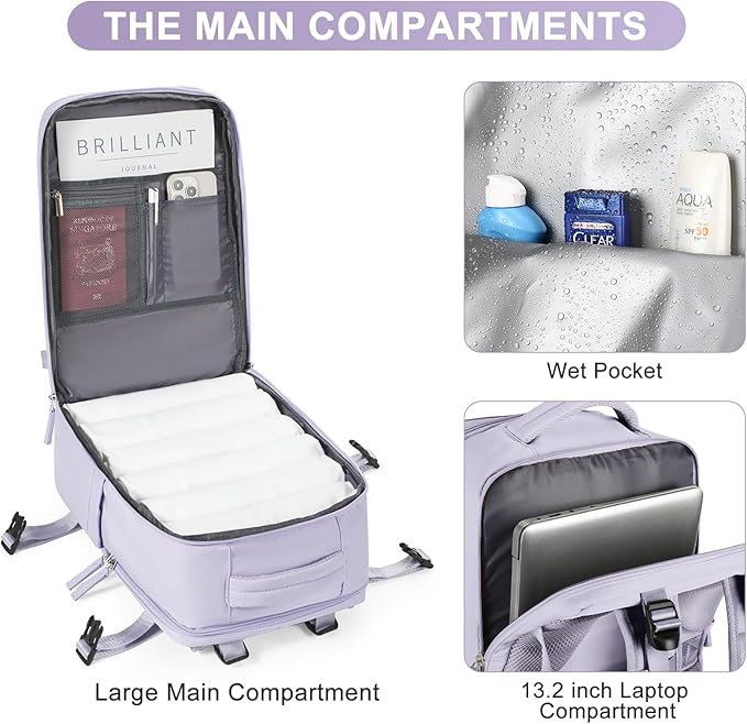 coofay Travel Backpack Carry on Flight Approved Mochila De Viaje Personal Item Travel Bag Large Backpack for Travel Backpacks for Men Women Carry on Backpack for Airplanes 18x14x8 Inches Travel Bag