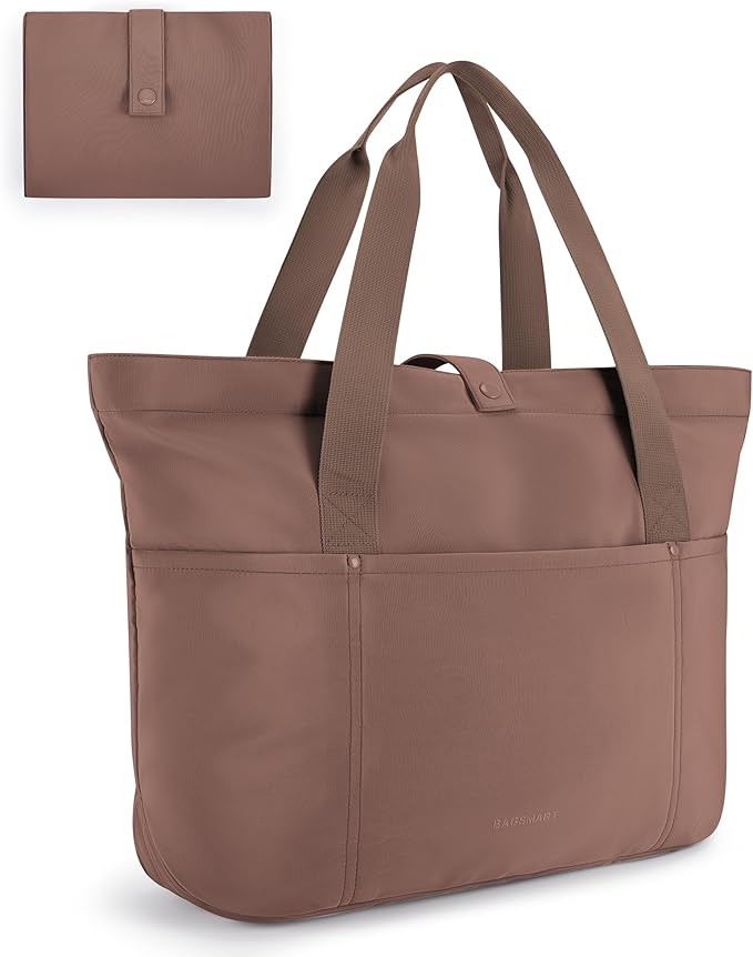 BAGSMART Tote Bag for Women, Foldable Tote Bag With Zipper Travel Large Shoulder Bag Handbag for Work