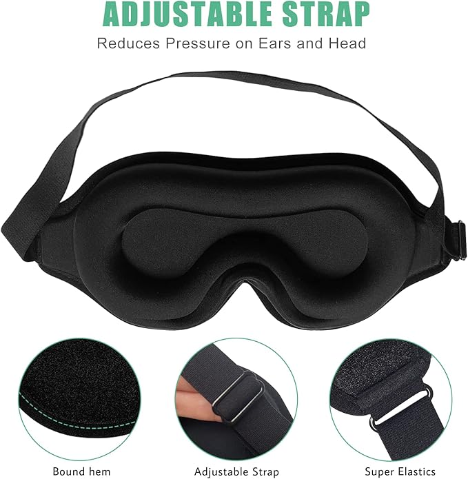 BeeVines Sleep Mask, 2 Pack 3D Contoured Sleeping Eye Masks for Lash Extensions, Night Molded Covers with Adjustable Strap, Eye Shade Cover Lashes Extension for Traveling Yoga Nap(Black & Blue)