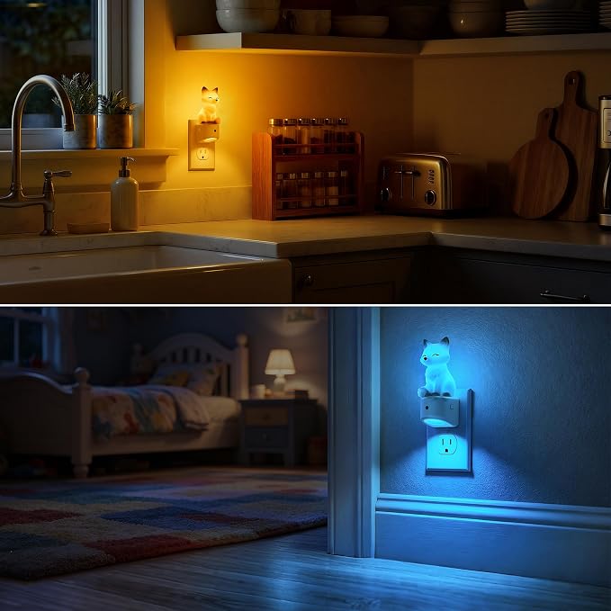 Night Light for Kids,White Fox Kids Night Light,Kids Room Decor | 8 Colors+ Soft White 3000K Nightlight,Dusk to Dawn Sensor,Nightlights for Kids Room Bedroom,Birthday Gift