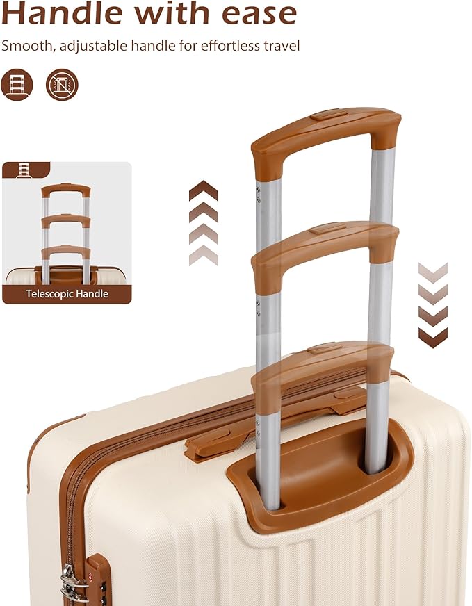 Coolife Luggage, Suitcase with Durable and Lightweight, Checked Luggage with ABS Hardshell, Dual Spinner Wheels, TSA Lock, and YKK Zipper (apricot white, M(24in))