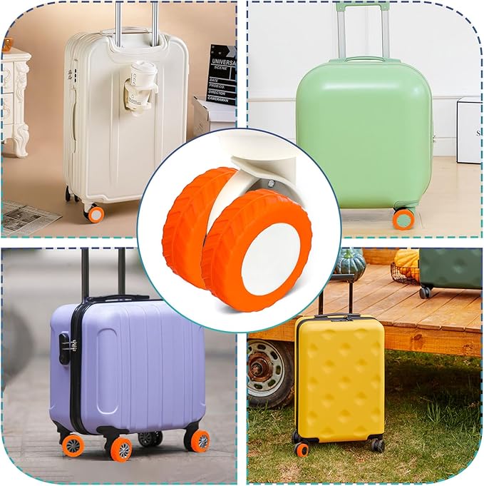 Ymapinc 8Pcs Orange Luggage Wheel Covers, Silicone Suitcase Protector, Anti-Slip Replacement Accessories for 2.1-2.4 Inch Rolling Roller Wheels