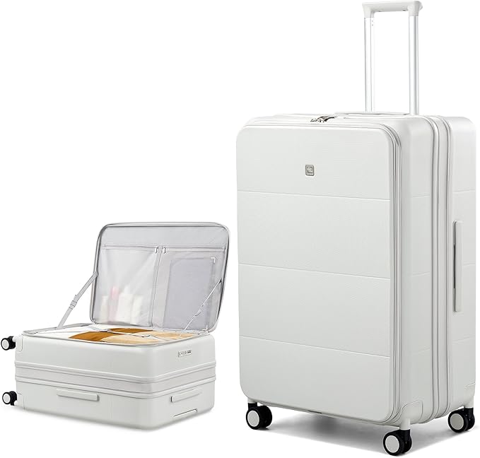 Hanke Hardside Expandable Large Checked Luggage, 28 Inch Top Opening Trunk Luggages with Spinner Wheels, All-PC Hard Shell Suitcase, Lightweight TSA Approved (Smoke White, 120L)