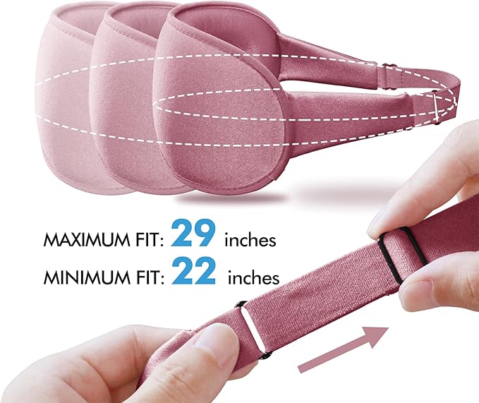 Sleep Eye Mask for Men Women, Sleeping Mask for Side Sleeper, Travel Blackout Night Blindfold Eye Shade Cover with Adjustable Strap (Pink-Side Sleeper)