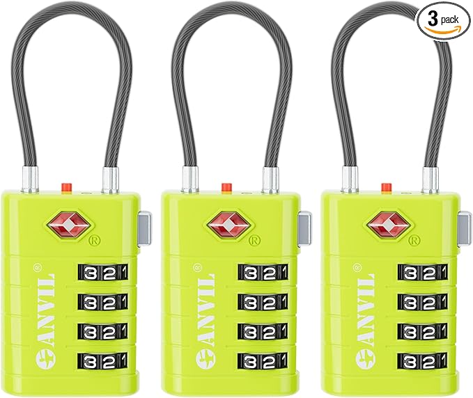 ANVIL 4 Digit Luggage Locks, TSA Locks for Luggage, Advanced TSA008 core, Alert Indicator for Your Travel Lock, Suitcase Lock. (3, Grass Green)