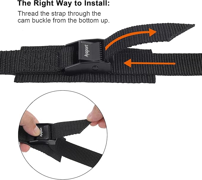 Ayaport Lashing Straps with Buckles Adjustable Cam Buckle Tie Down Cinch Strap for Packing Black 4 Pack