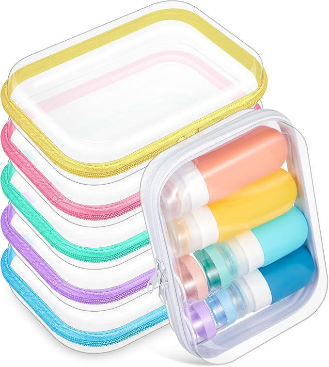 Sanwuta 6 Pcs Clear Hard Zipper Case Plastic Zipper Pouches Transparent Makeup Bag Pencil Case Pouches Toiletry Diaper Bag for Travel Toy Storage Organizer Bins(Colorful,7.09 x 5.12 x 2 Inch)