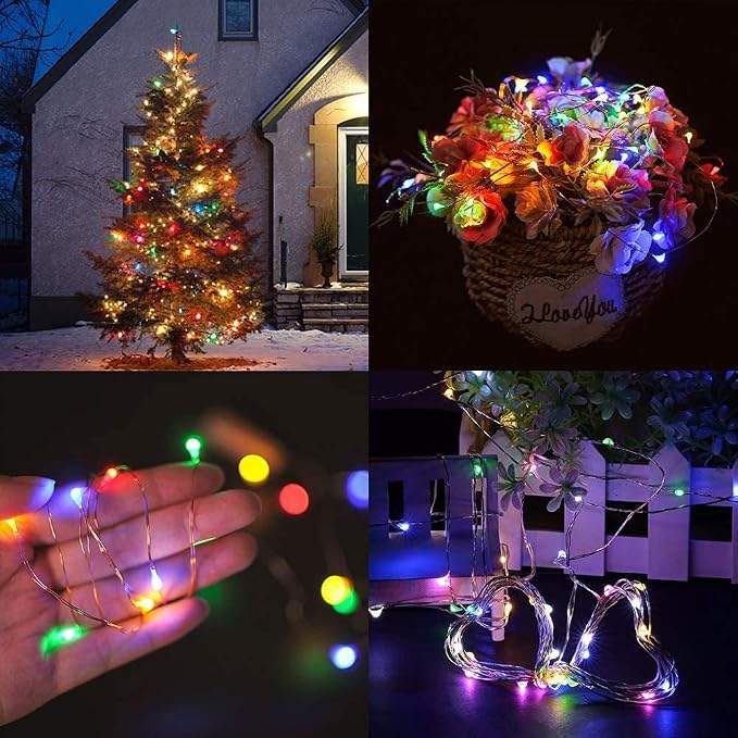 LED Fairy Lights Battery Operated 20FT 60 LEDs Silver Wire String Lights Twinkle Lights Starry Fairy String Lights for Bedroom Christmas Wedding Party Indoor Outdoor Decorations, Multicolor