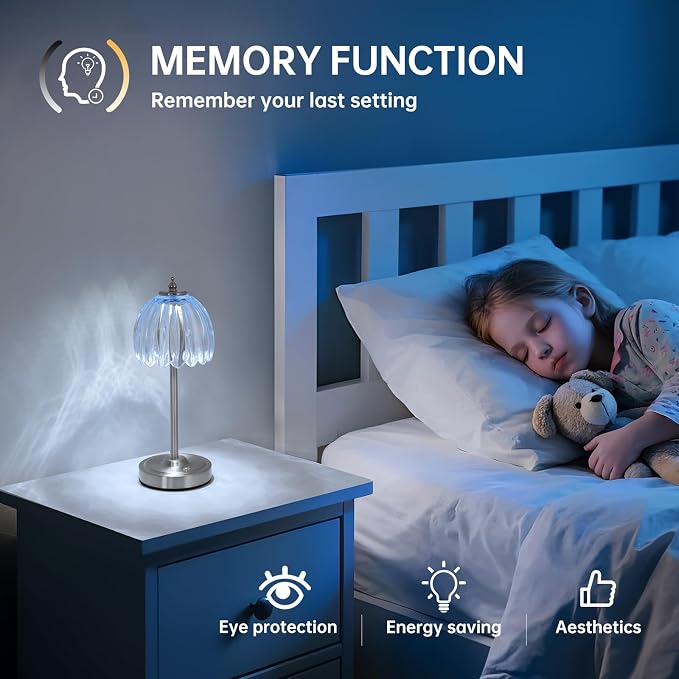 Shenmoyl Rechargeable Table Lamp with 5200mAh Battery & Touch Control - 3 Adjustable Color Temperatures, Cordless Dimmable Table Light for Bedroom, Office Desk, Nightstand(Clear Light Blue,1 Pack)