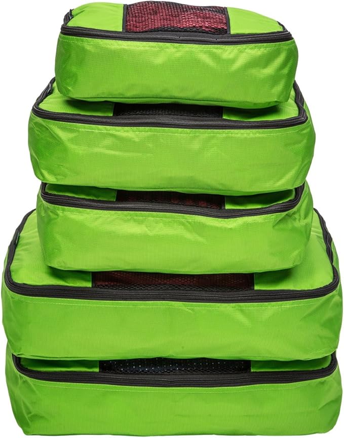 TravelWise Luggage Packing Organization Cubes 5 Pack, Lime, 2 Small, 2 Medium, 1 Large