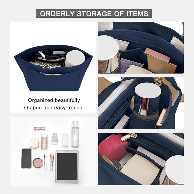 LOUKAYCCI Felt Purse Organizer Insert for Longchamp Le Pliage L Handbag Insert (Dark Blue, Large)