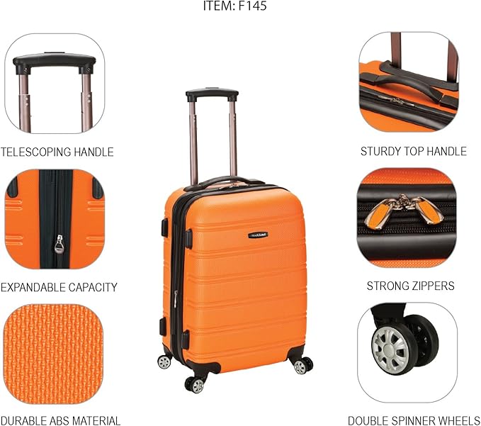 Rockland Melbourne Hardside Expandable Spinner Wheel Luggage, Carbon, Carry-On 20-Inch