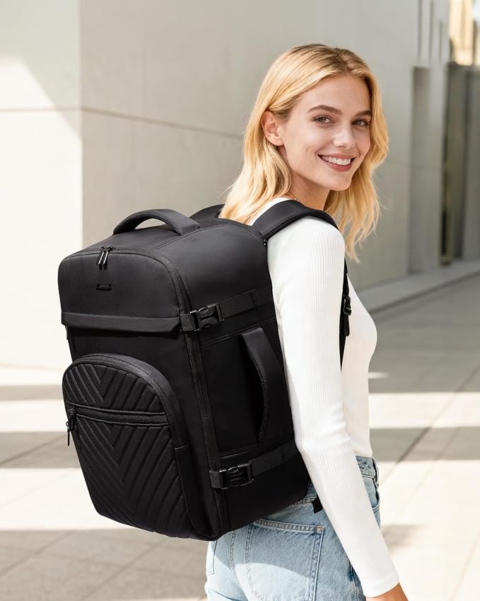 LOVEVOOK 40L Travel Backpack for Women Men, TSA Personal Item Travel Bag Fits 17.3inch Laptop, Waterproof Airline Approved Carry On Luggage With 2 Cubes for Weekender Hiking Business, Dark Grey