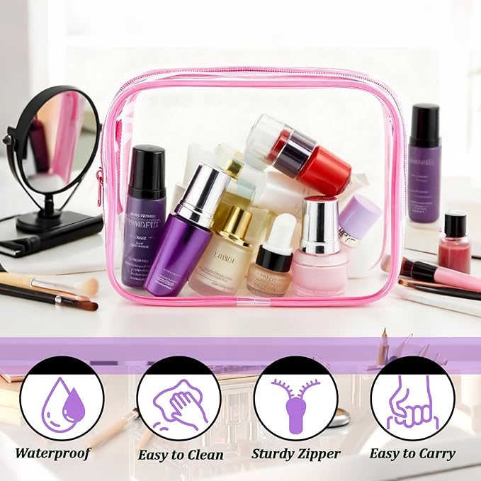 6 Pieces Clear Makeup Bags Bulk, TSA Approved Toiletry Bag PVC Cosmetic Toiletries Pouch with Zipper, Waterproof Vinyl Plastic Organizer Case for for Women Carry-on Travel Essentials (Multicolor-2)