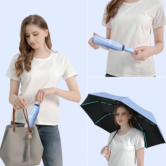 Compact Automatic Folding Travel Umbrella-Windproof Rainproof, PF50+ Sun Protection for Hiking,Outdoor,Chool,Golf Course & Daily Use,Sturdy Multi-Ribbed Frame