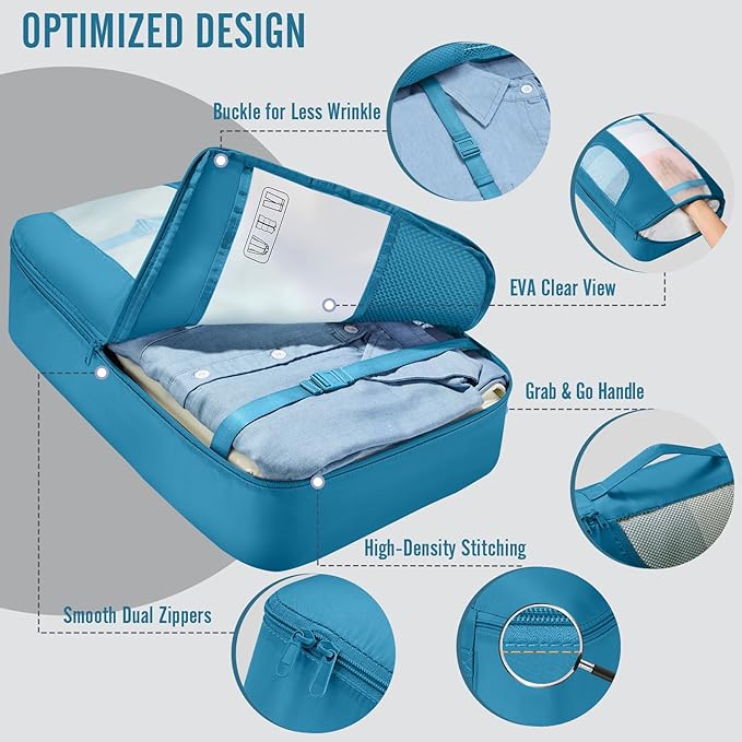 Veken 8 Set Packing Cubes for Travel Essentials, Suitcase Organizer Bags in 4 Sizes, Carry-On Luggage Accessories with Large Laundry & Hanging Toiletry Bag, Must-Have for Airplane, Road Trip & Camping