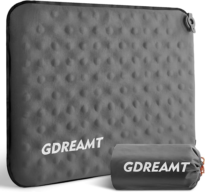 Inflatable Seat Cushion, Self-Inflating Memory Foam Stadium Seats Cushion Lightweight & Compact Chair Sitting Pad Airplane Cushion for Long Flight Travel Outdoor Camping Car Bleachers Office