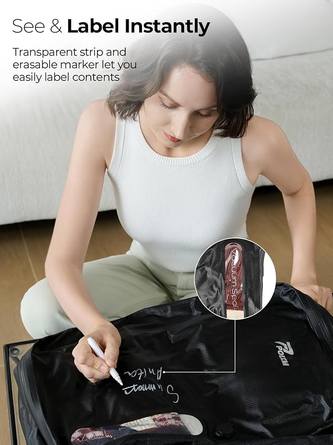 Vacuum Bags for Travel, 180° Open Zipper, IP67 Waterproof, Reusable Space Saver Compression Bags for Backpack, Suitcase(1 Pack, No Pump)