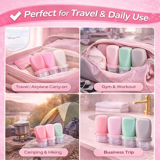 1 oz Travel Bottles, Leakproof Silicone Squeeze Bottle Mini Travel Size Container for Toiletries Lotion Shampoo and Conditioner Liquid Salad Dressing to go Condiment, TSA Approved, 4 Pack