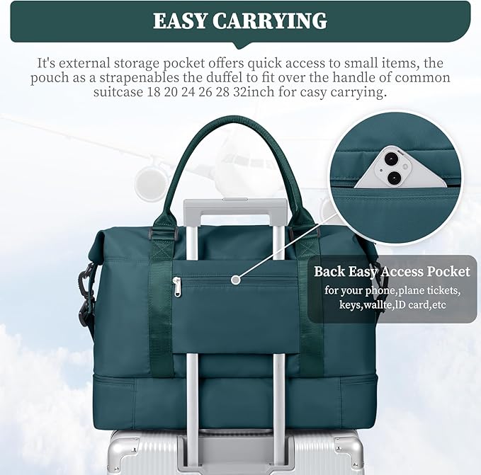 Weekender Bags for Women,Personal Item Travel Bag with Shoes Compartment,Overnight Travel Duffel Bag with Toiletry Bag,Medium