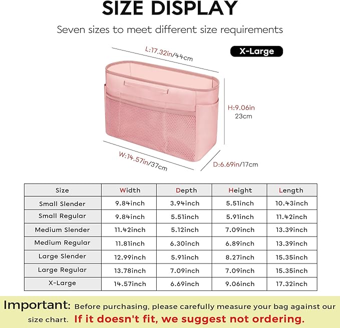 GIVLEFLY Extra Large Purse Organizer Insert for Tote Bag, Lightweight Handbag Organizer with Multiple Pockets, Structured Bag Insert,Pink