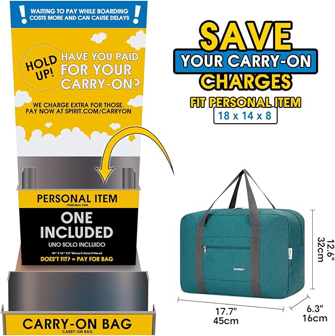 For Spirit Airlines Personal Item Bag 18x14x8 Foldable Travel Duffel Bag Tote Carry on Luggage Duffle Overnight for Women and Men