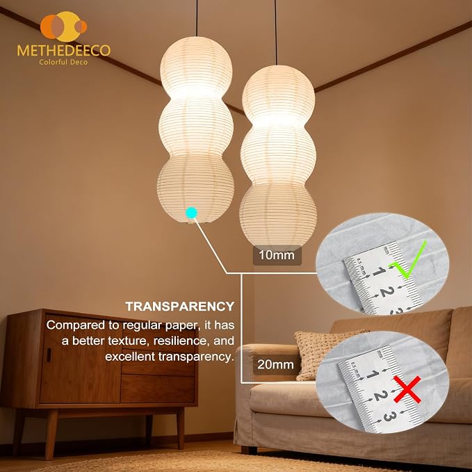 2 Pack Paper Hanging Lamp Shades, 27 Inch White | Foldable Pendant Lamp Shades, 3 Tier Handmade Rice Paper Lantern, For Japandi Boho Minimalist