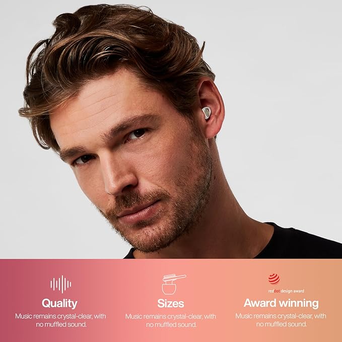 Hears One Ear Plugs for Noise Reduction - Patented Reusable Concert Earplugs, 20dB SNR Sound Reduction, Hypoallergenic for Musicians, Motorcycle and Sleeping with 4 tip Sizes - Gold Haze