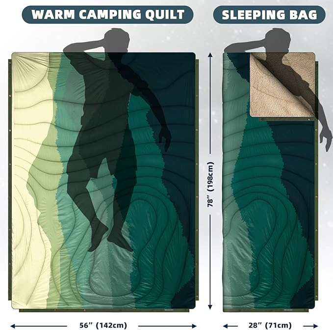 Outdoor Camping Blanket - Puffy Camping Blanket Packable,Sherpa Fleece Warm Blanket for Camping, Outdoors, Travel, Stadium, Festivals, Beach, Hammock 56"x 78" Machine Washable, DWR, Lightweight