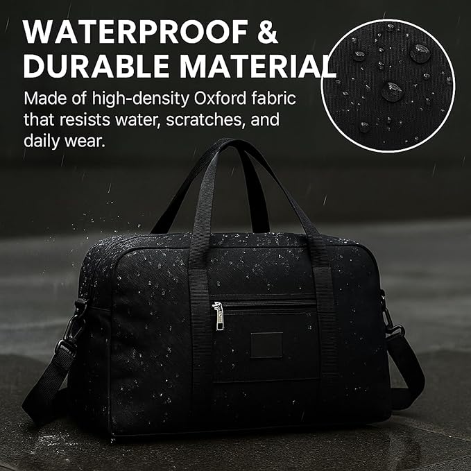 Folding Duffle Bag for Travel – Large Capacity Waterproof Oxford Cloth Weekender Carry On Tote with Crossbody strap, Lightweight Foldable Gym and Overnight Bag (2, Black, Large)