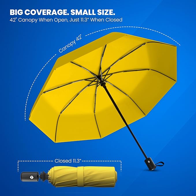 Rain-Mate Windproof Compact Umbrellas for Rain - Strong Reinforced Fiberglass Rib Design & Auto Open & Close - Portable Folding Travel Umbrella - Lightweight & Packable for Women & Men, Easy Collapse