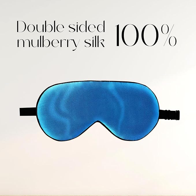 ZIMASILK 100% Natural Silk Sleep Mask Blindfold,Adjustable Super-Smooth Soft Eye Mask for Sleep with Bag (Methyl Blue)