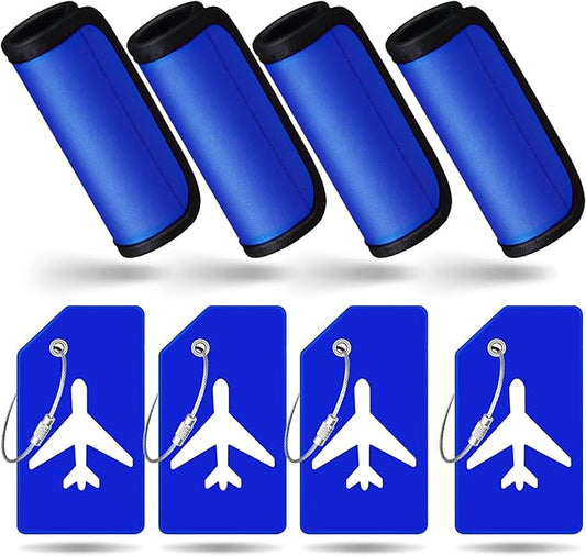 Sanwuta 8 Pcs Luggage Handle Wrap Tags Neoprene Suitcases Handle Wraps Silicone Luggage Identifiers Travel(Blue)