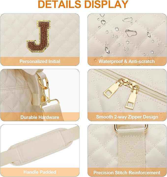 Gifts for Women, Initial Travel Duffle Bag, Personalized Weekender Overnight Bags, Gift for Mom Friend College Girl Graduation Teacher（Beige,J)