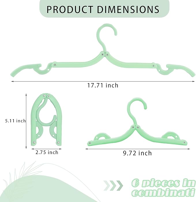 6PCS Portable Folding Clothes Hangers Clothes Drying Rack for Travel (Green)