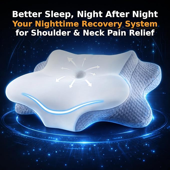 Cervical Neck Pillow - Memory Foam Pillow for Pain Relief Sleeping, Ergonomic Neck Support Contour Pillows for Side Back Stomach Sleepers,Orthopedic Breathable Pillowcase (Grey White)