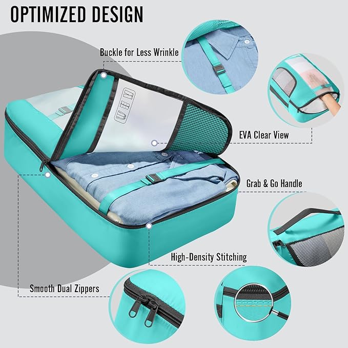Veken 8 Set Packing Cubes for Travel Essentials, Suitcase Organizer Bags in 4 Sizes, Carry-On Luggage Accessories with Large Laundry & Hanging Toiletry Bag, Must-Have for Airplane, Road Trip & Camping