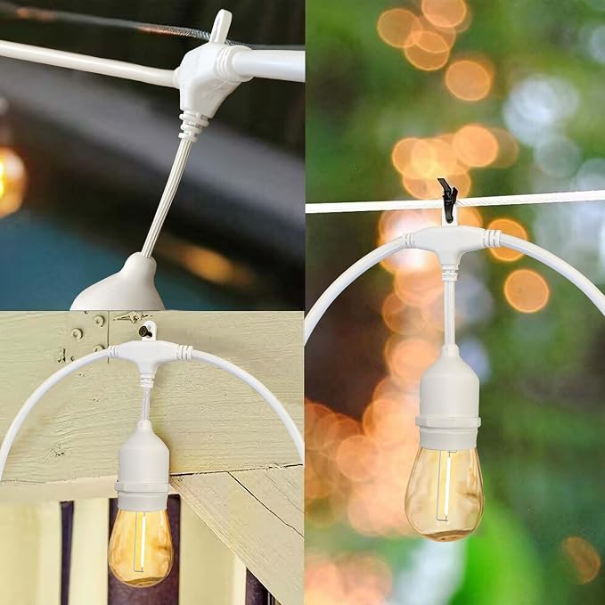 Outdoor String Lights, 105FT Waterproof Patio Lights with 1W Dimmable LED Bulbs, Hanging String Lights for Outdoor Backyard, Garden, Deck, Porch, Gazebo, Balcony, Camping, Party(White)