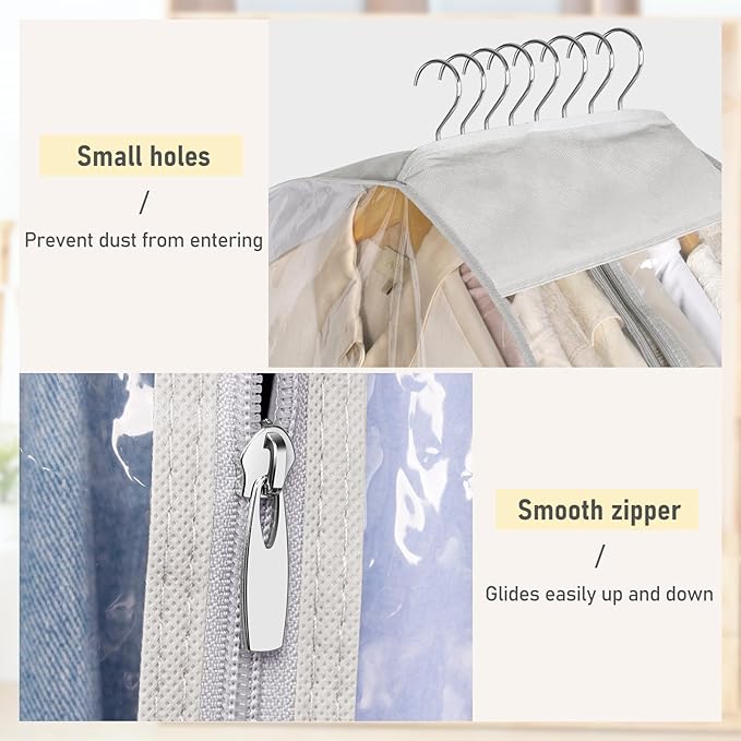 MISSLO 10" Gusseted Garment Bags for Hanging Clothes 50" Long Dress Bags for Closet Storage Dress Cover for Suits, Coats, 3 Packs, Grey