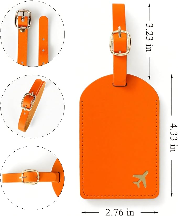 Luggage Tags for Suitcases, PU Leather Travel Tags for Luggage.(Orange)